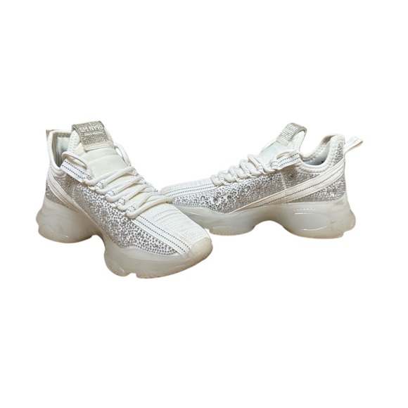 Steve Madden women's Maxima rhinestone-embellished knit sneakers in white. - Picture 3 of 15